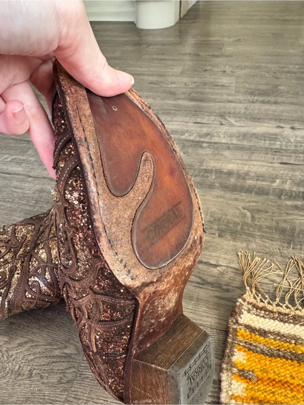 Corral Boots Brown Glitter Western Pointed toe Heeled Cowgirl Boots - Picture 9 of 10